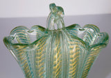 Green Murano Baroiver Basket with Infused Gold circa 1940's