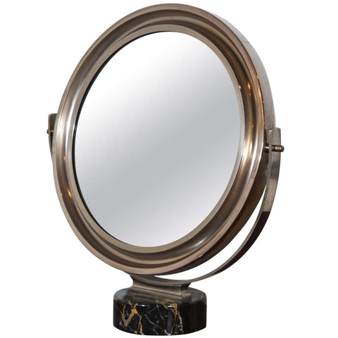 French Nickel Vanity Mirror with Marble Base