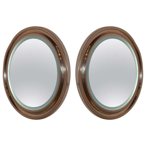 Pair of French Backlit Nickel Plated Brass Mirrors