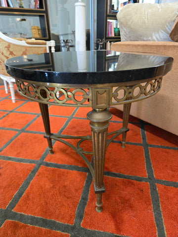 French Louis XVI Style Bronze Table with Belgium Black Marble Top, Circa, 1940