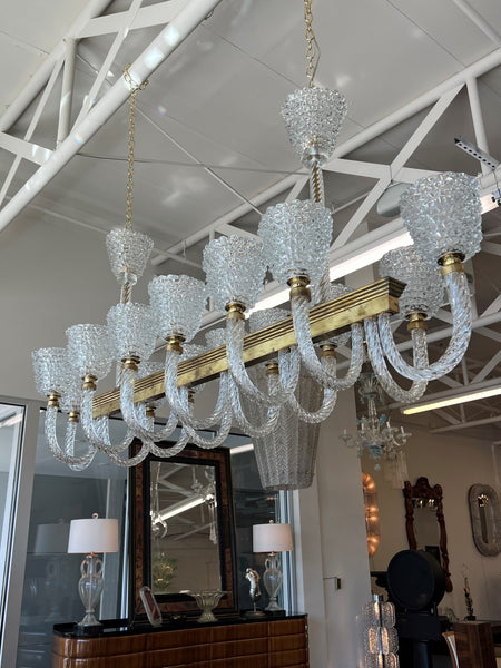 Large Hand Blown Murano Rostrato Glass, 14 Arm Chandelier with Brass Mounts, Circa 1970’s