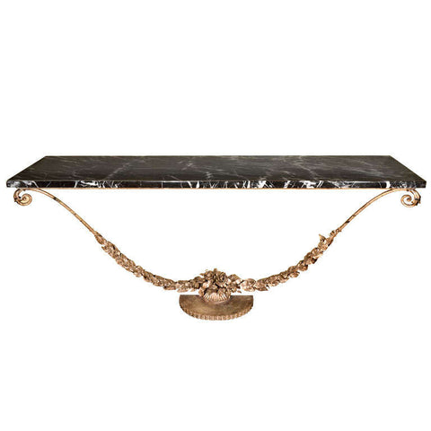 French Art Deco White Gold Gilded Iron Console with Marble Top