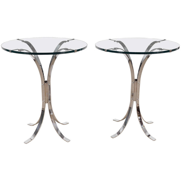 Pair of French Chrome & Glass Tables attributed to Maison Jansen