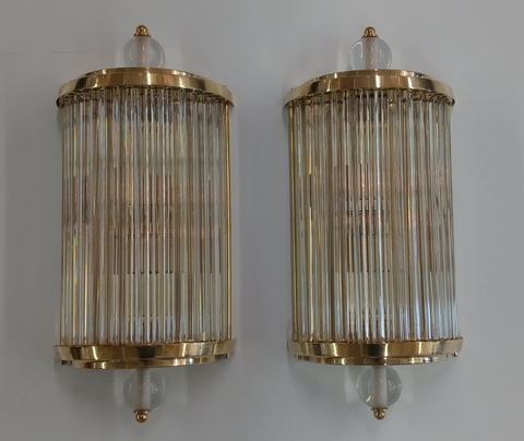 Murano Glass Rod and Brass Sconces in the Style of Venini, Circa 1970's  ( Two Pair Available )