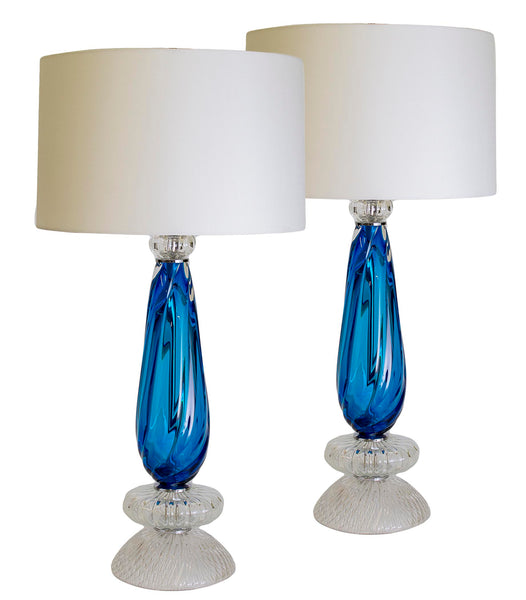 Pair of Blue Murano Lamps