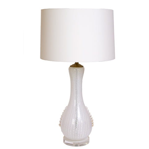 White Latticino Murano Table Lamp