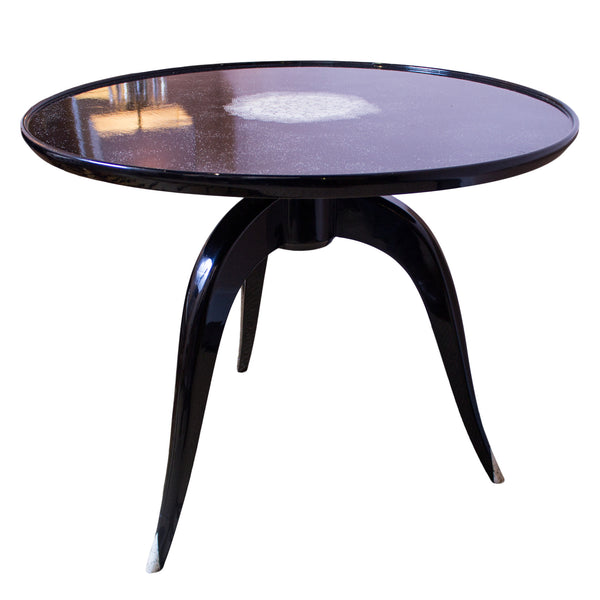 French Art Deco Style Black Lacquer & Eggshell Table
