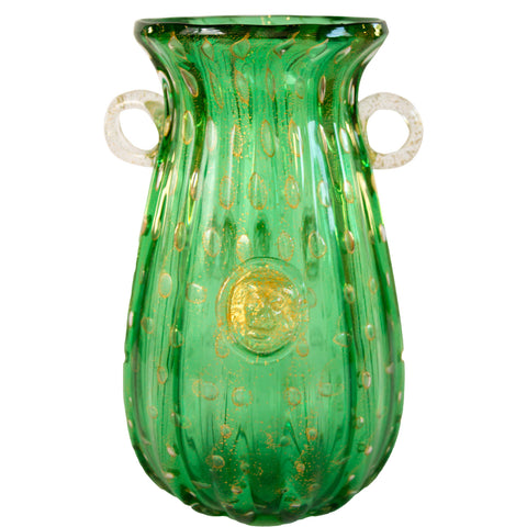 Green Murano Vase with Gold Inclusions