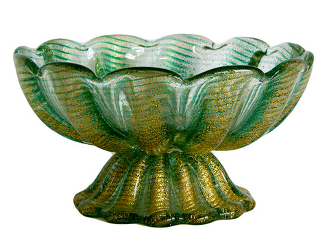 Green Maruno Glass Bowl with Gold Infused by Barovier c. 1950