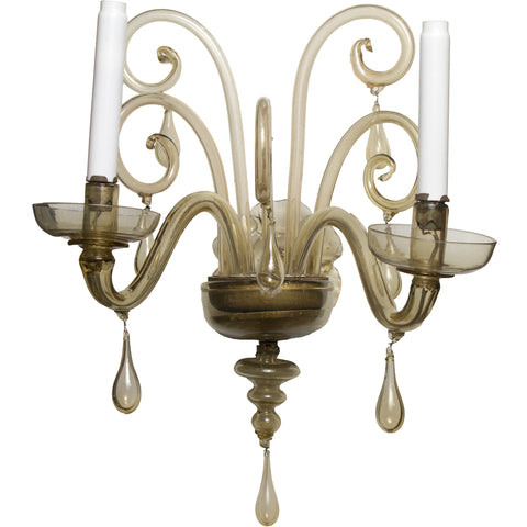 Pair of Amber Murano Sconces attributed to Seguso