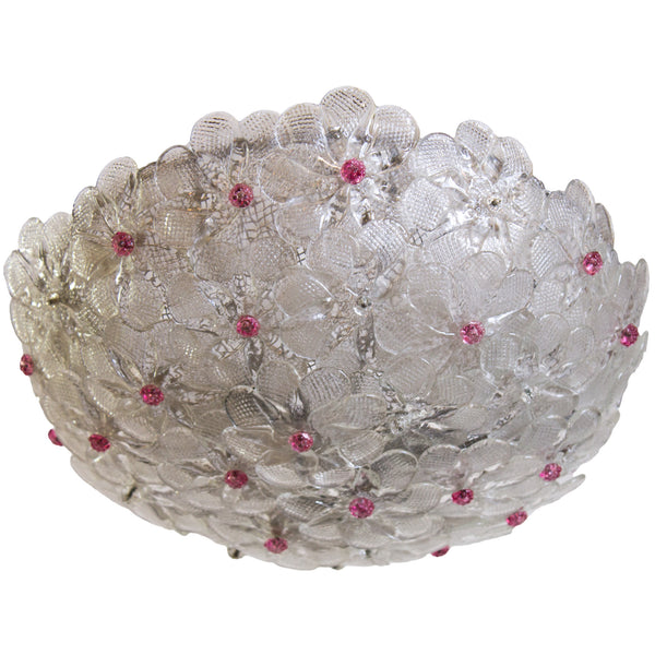 Clear Venetian Flower Basket with Pink Glass Accents