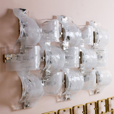 Frosted White & Clear Glass Wall Light by Aldo Nason for Mazzega