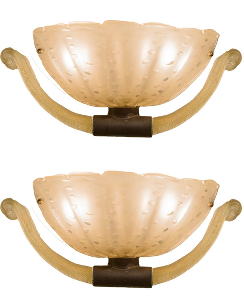 Pair of gold Murano glass and brass sconces