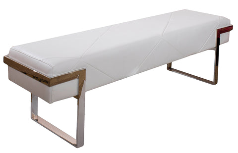 White Leather and Nickel Bench