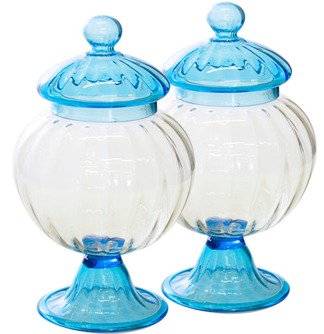 Pair of Blue Murano Glass Covered Jars c. 1950