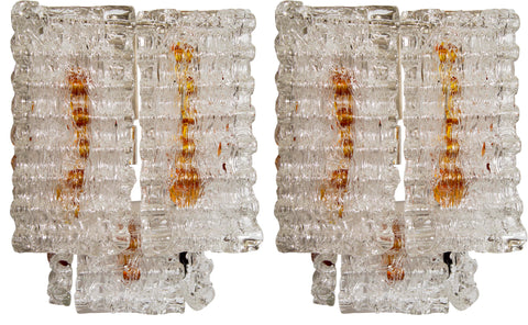 Pair of Amber and Clear Murano Sconces Circa 1970