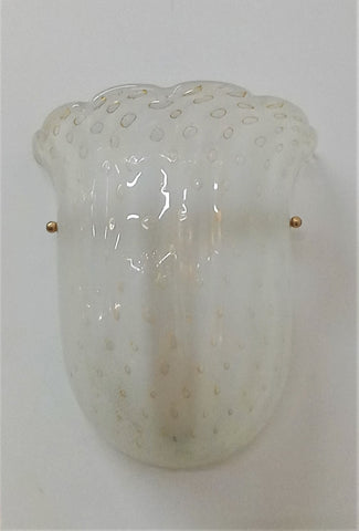 Pair of White Murano Sconces with Gold Controlled Bubbles