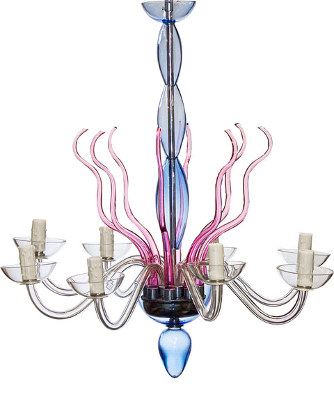 Pink and Blue Murano Glass Chandelier