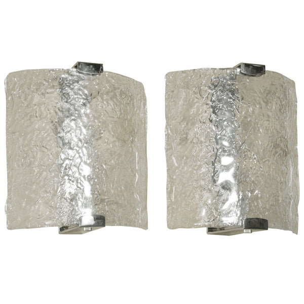 Pair Of Murano Molded Glass Sconces By Leucos ( Sold )