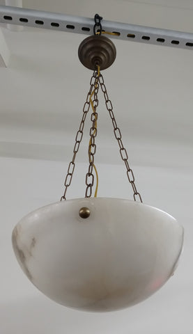 French Alabaster Pendant with Brass Details, Circa 1930's