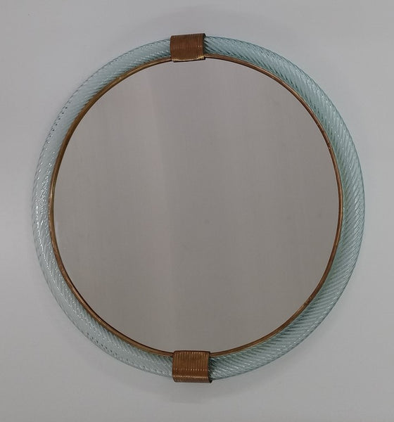 Pale Blue Murano Mirror with Brass Mounts, Circa 1970