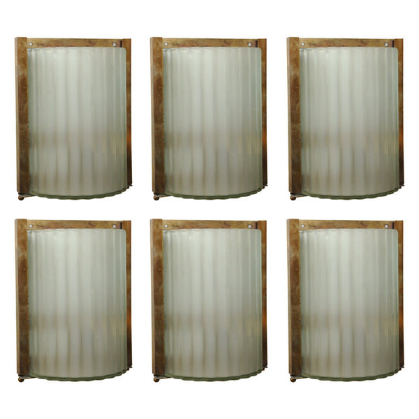 Three Pairs of Italian Glass & Brass Sconces made for Marco Polo Airport ( Venice )