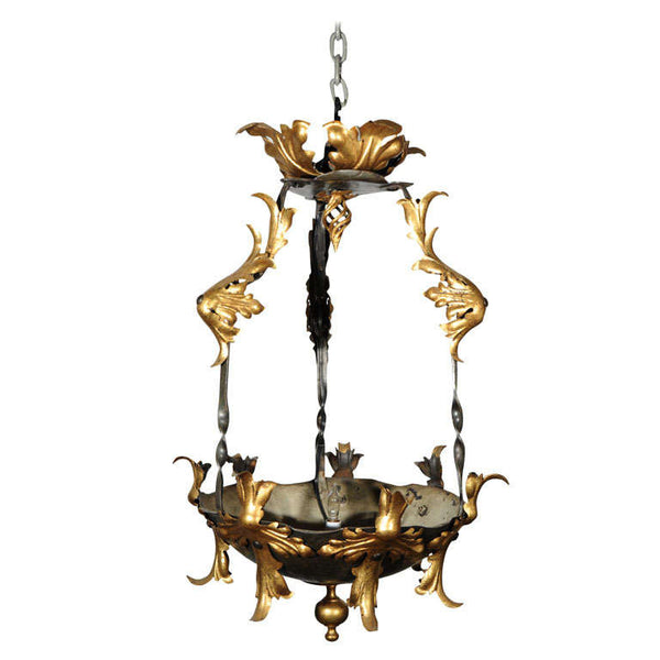 French Rococo Revival Gilt Iron Chandelier